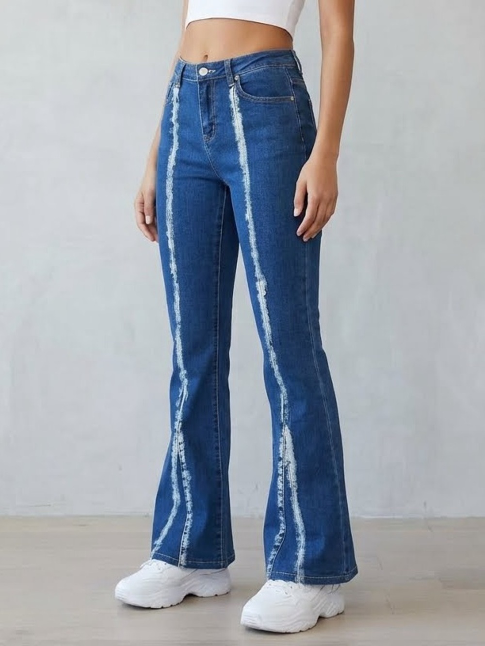 I.AM.GIA Savannah Mid Rise Flare Jeans Medium Wash Blue Distressed M